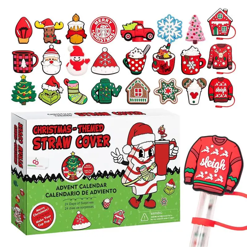 

Christmas Cartoon Advent Calendar 24 Days Xmas Countdown straw cover Boy Girl Toys Party Supplies Festive Toys Kit For Lovers