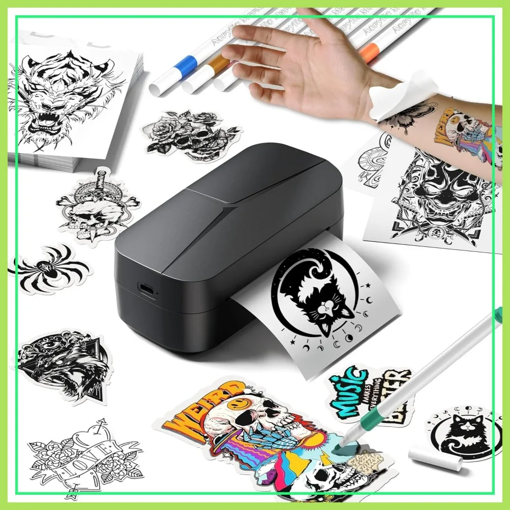 

Bluetooth Temporary Tattoo Stencil Printer, Complete Set with 8 Markers & 50 Papers, Tattoo Maker