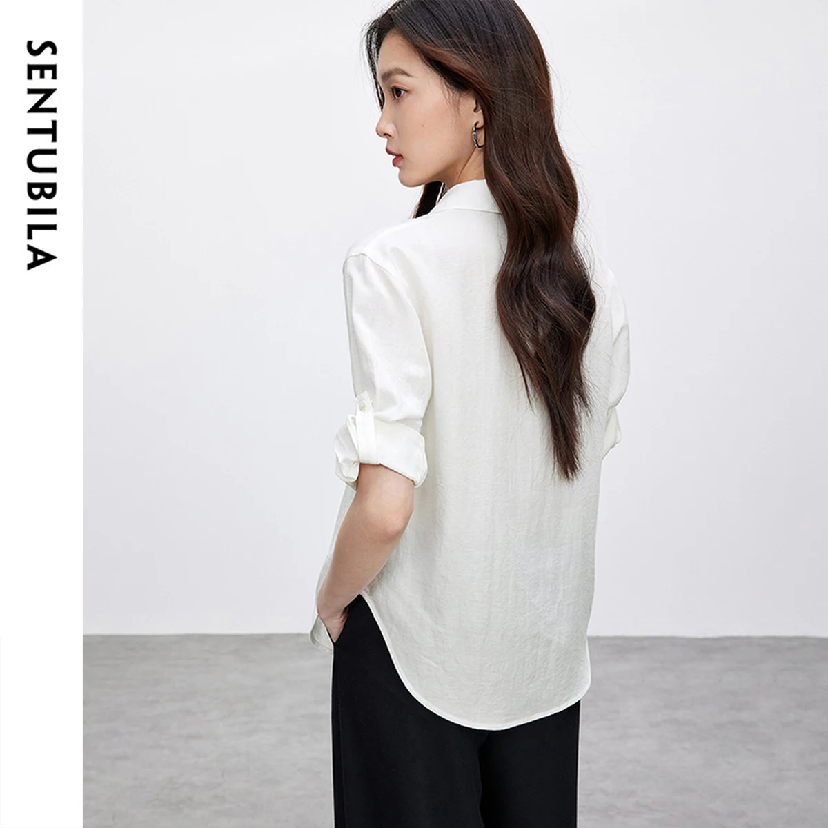 SENTUBILA نمط رسمي قميص نسائي 2025 الربيع الصيف ليوسيل التلبيب ثلاثة أرباع كم التطريز البلوزات الإناث 152C59034 #2