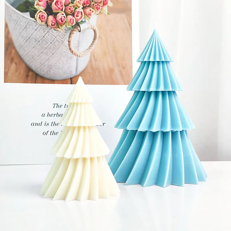 Large Geometric Spinning Pine Silicone Candle Mold Handmade Christmas Tree Aromatherapy Gypsum Resin Soap Mould Home Decor Gifts