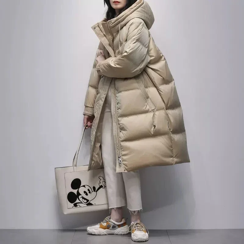 2025 Winter New Women's Down Jacket Female Hooded 90%White duck down Loose Thick Parka Overcoat Ladies Casual Long Down Coats