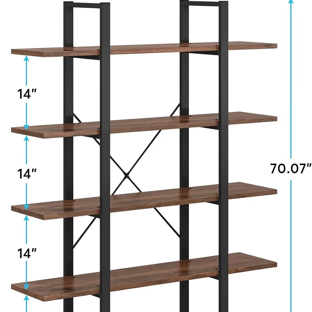 5-Tier Bookshelf, Vintage Industrial Style Bookcase 72 H X 12 W X 47L Inches (Retro Brown)