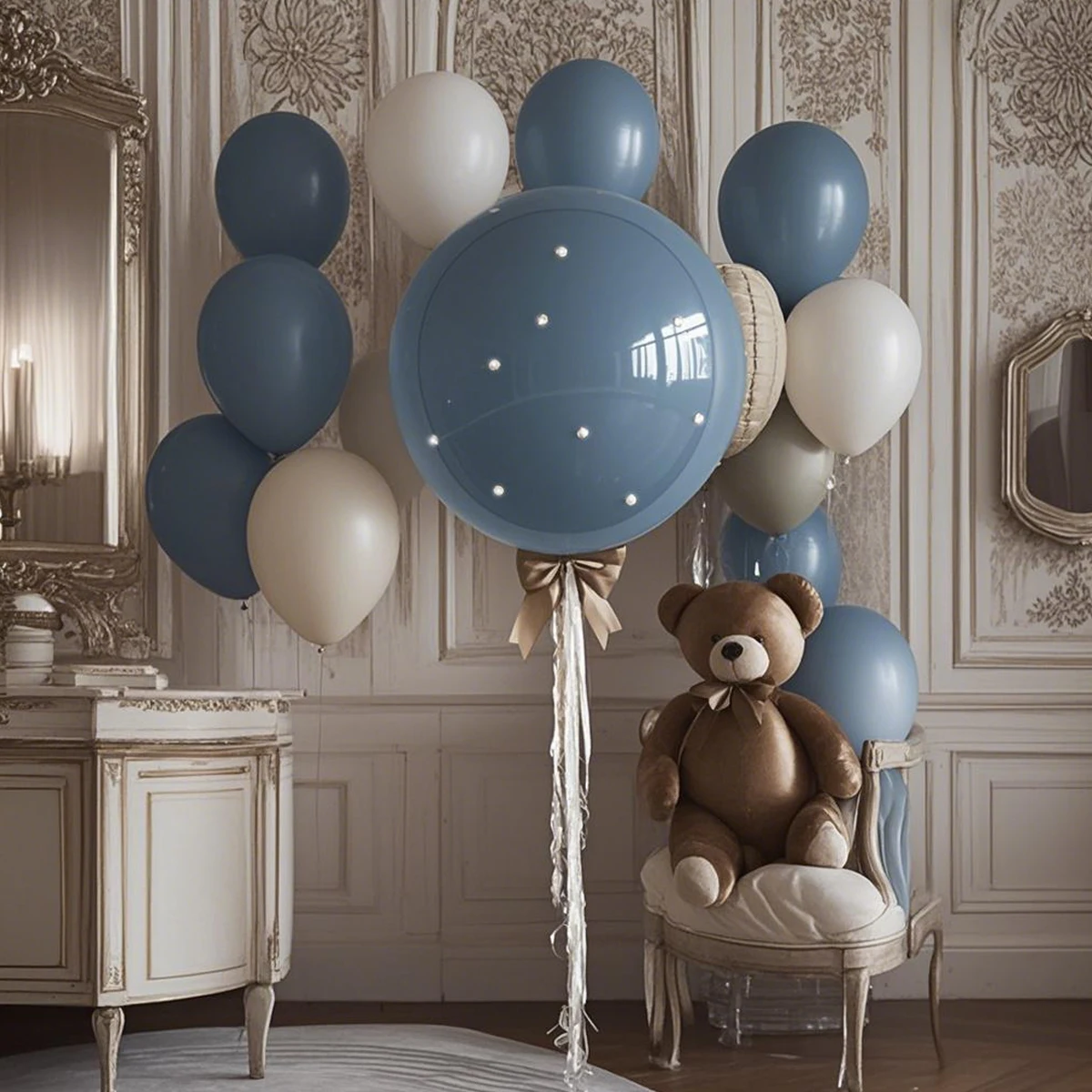Cartoon-Braunbär-Ballon-Set, sandweißer Nebel, blauer Latexballon, geeignet für Geburtstag, Hochzeit, Festival, Party-Dekoration – Detail 5