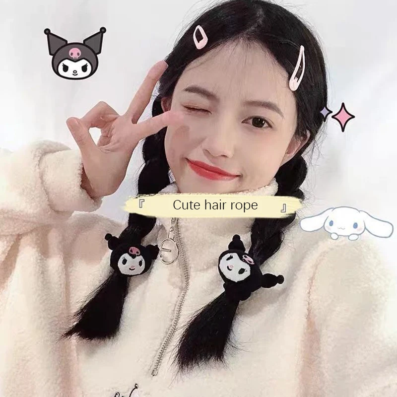 Cute Sanrio Hair Band Cartoon Plush Doll Hair Ring Kuromi Hello Kitty Kuromi Elastic Hair Rope Headwear Hair Accessories Gifts