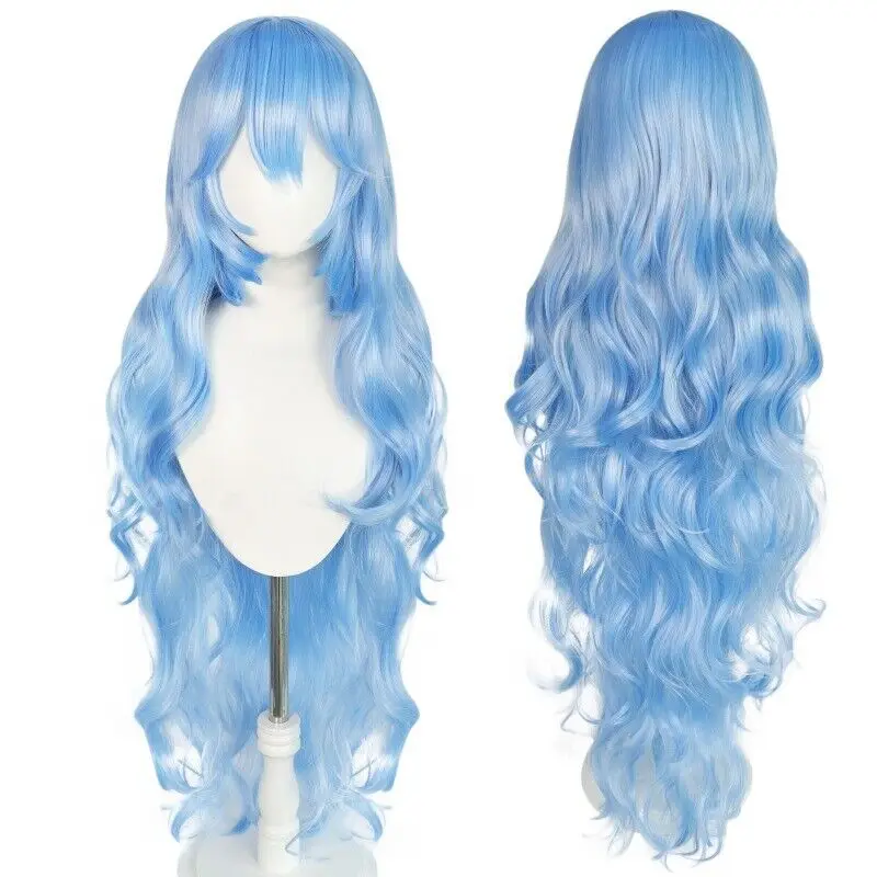 

Women Long Curly Wig Light Blue Ladies Wavy Hair Wigs