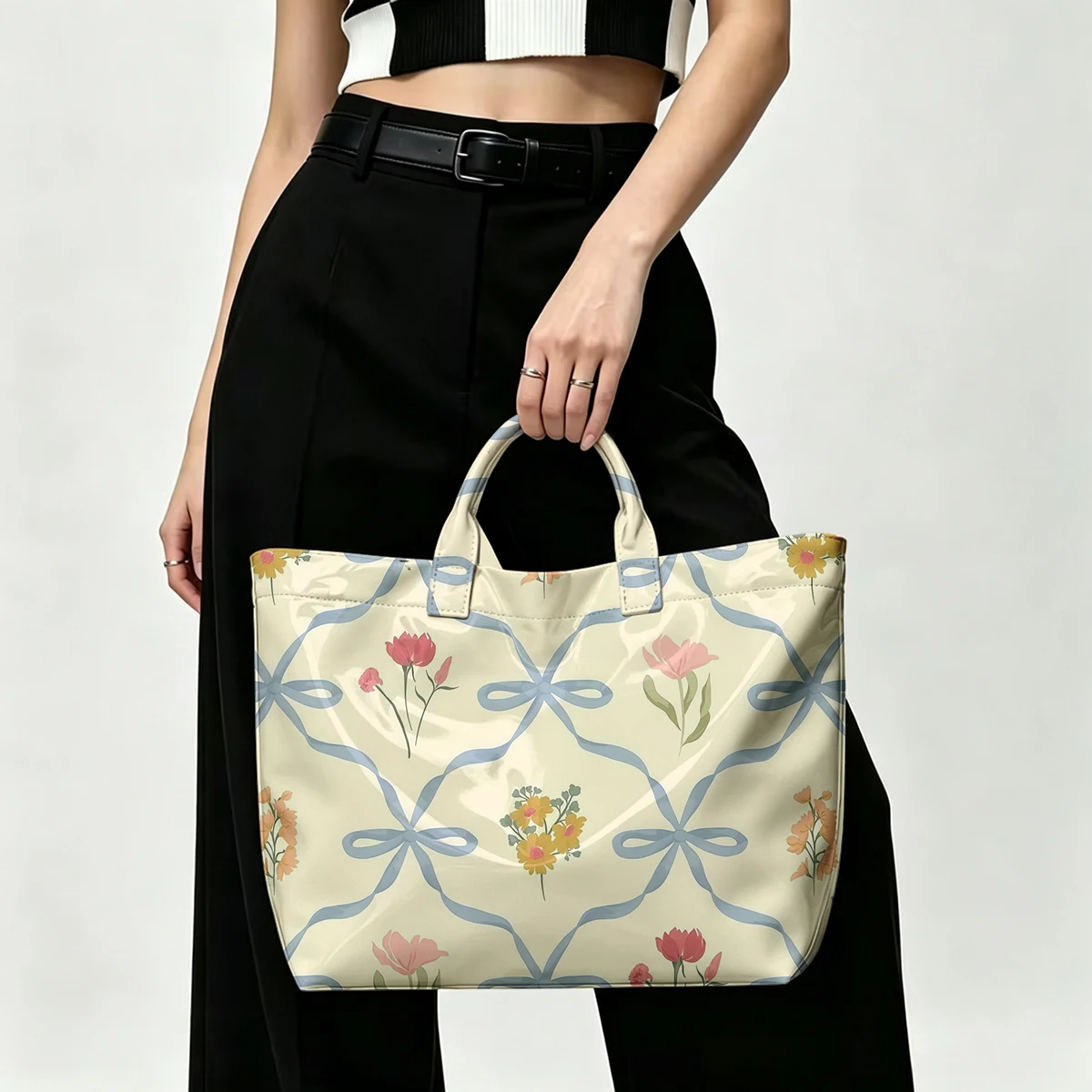 Ribbon Trellis PVC Tote Bag Waterproof Transparent Jelly Bag Beach Bag Tote Pouch Bow Handbags Storage Bag
