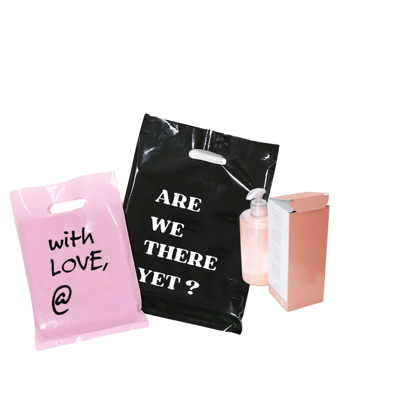 

Customized Logo Pink Shop Boutique Gifts Die Cut Handle Bag Reusable Carry Bag Plastic Shopping Bag retail gift boutique