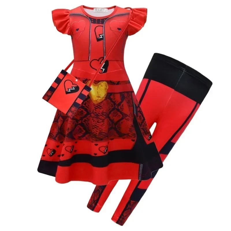 

Girls Dress Halloween Princess Red Costume Dressess Kids Dress Children's Flying Sleeve Dress Pants Bag Complete Set