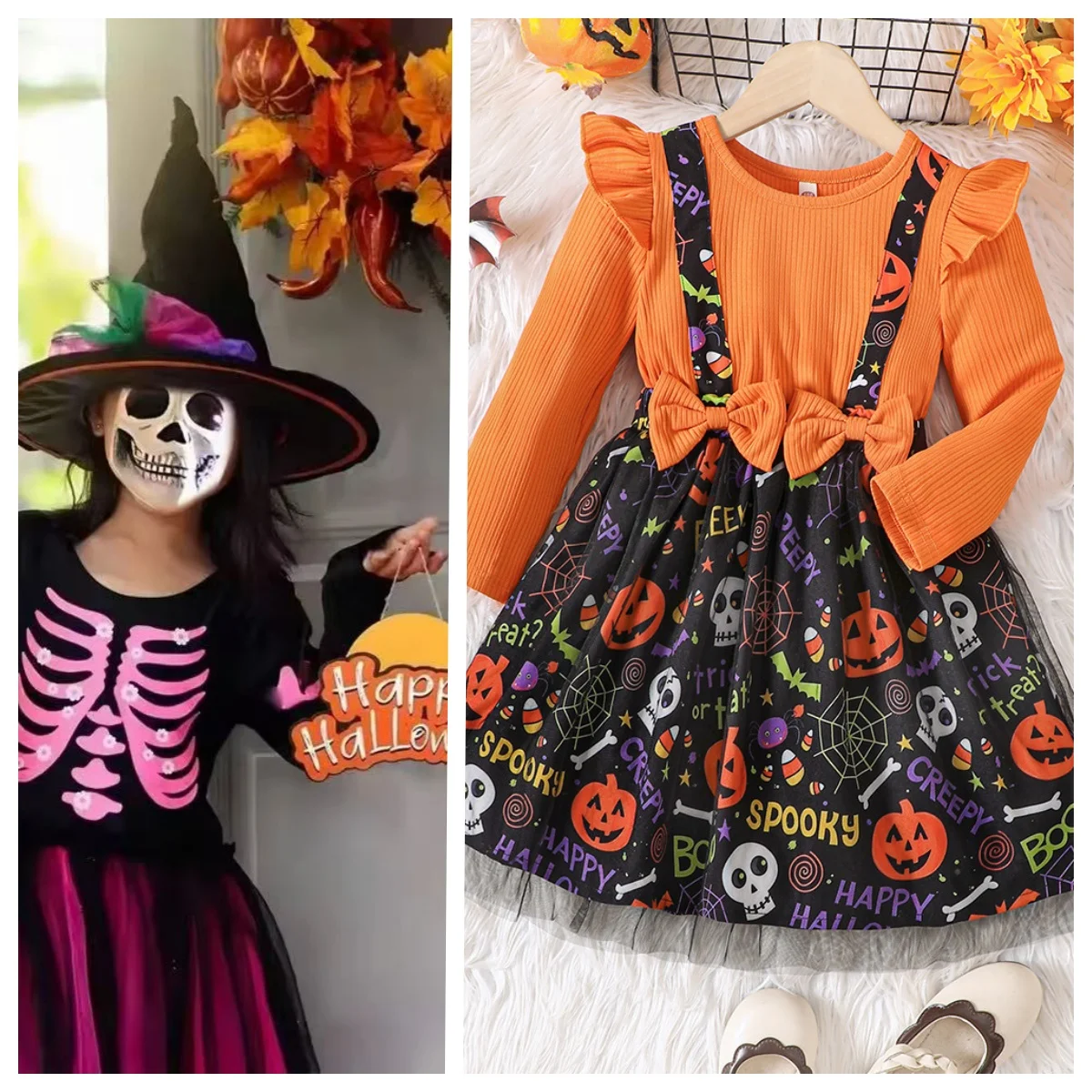 Kids Girls' Halloween Skull Pattern Mesh Dress For Spooky Night Children's Halloween Costumes Party Dress for Spring/Fall