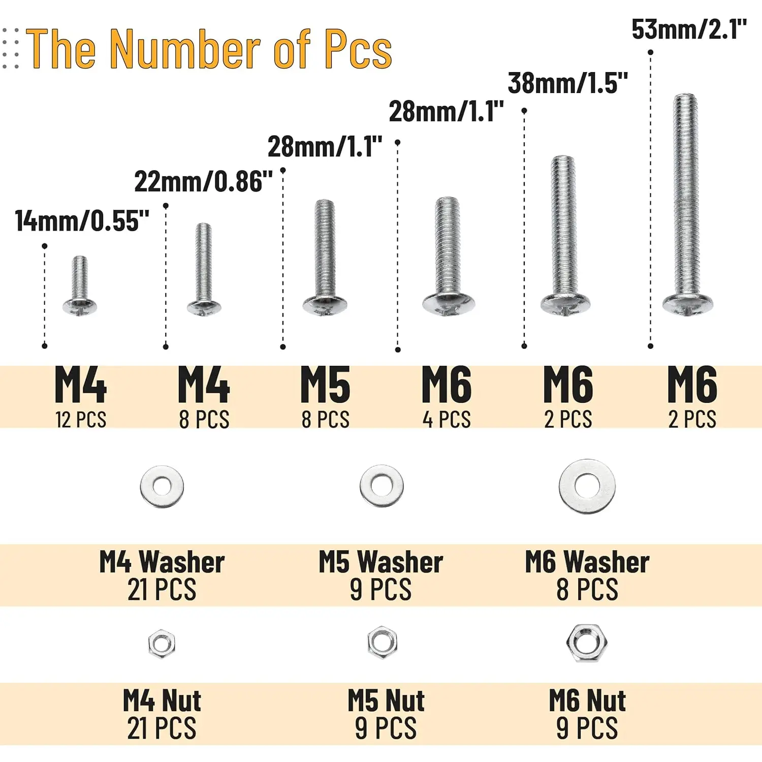 113 pcs, Nuts and Bolts Assortment Kit, Assorted Nuts and Bolts, Nut Bolt and Washer Assortment, Bolt and Nut Assortment