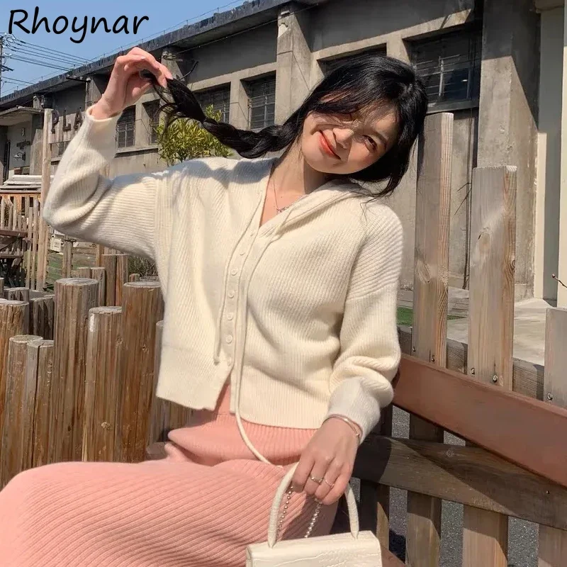

Hooded Cardigans Women Single Breasted Lace-up Solid Autumn Winter Long Sleeve Knitted Tops Baggy Casual Sweater All-match Warm