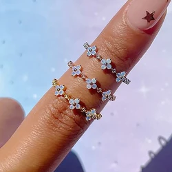 Aesthetic Fashion Opal Stone Clover Rings Ins Trend Gold Color Thin Ring Jewelry Party Gifts For Women Girls Wholesale KAR223