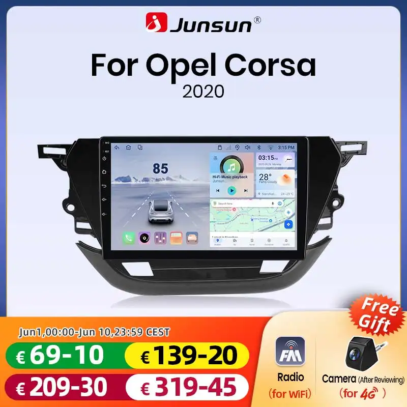 Junsun Kabelloses CarPlay Android Auto Autoradio für Opel Corsa F 2019-2023 2DIN GPS-Navigation Auto-Multimedia-Player DSP BT FM RDS WiFi 4G Mirror Link Lenkradsteuerung Touchscreen Auto-Stereoanlage