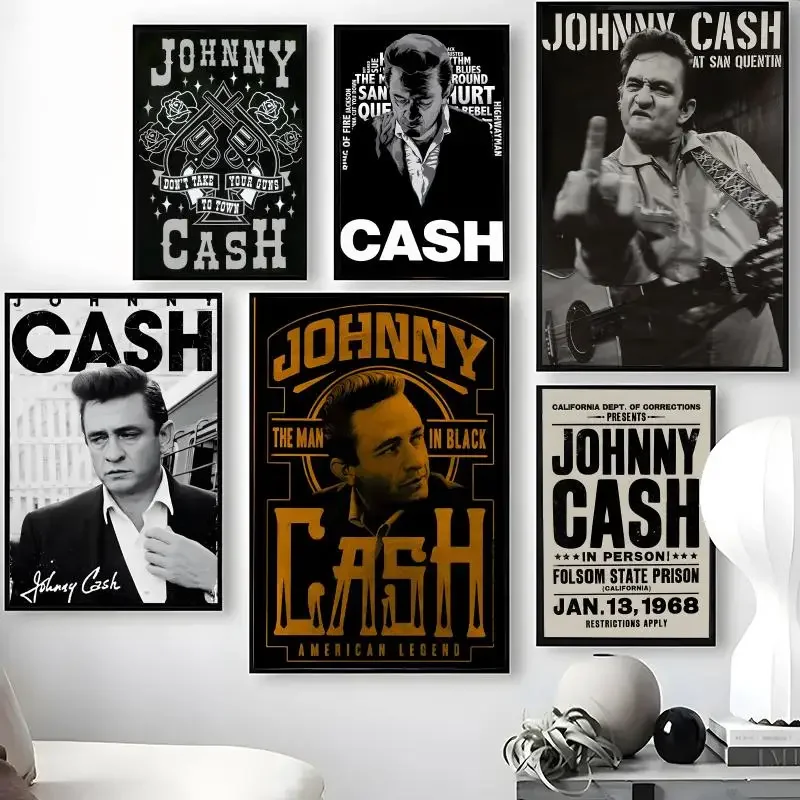 Singer J-Johnny C-Cash Poster Waterproof Self-Stick Wall Art Stickers, Removable Wall Decor for Living Room and Bedroom