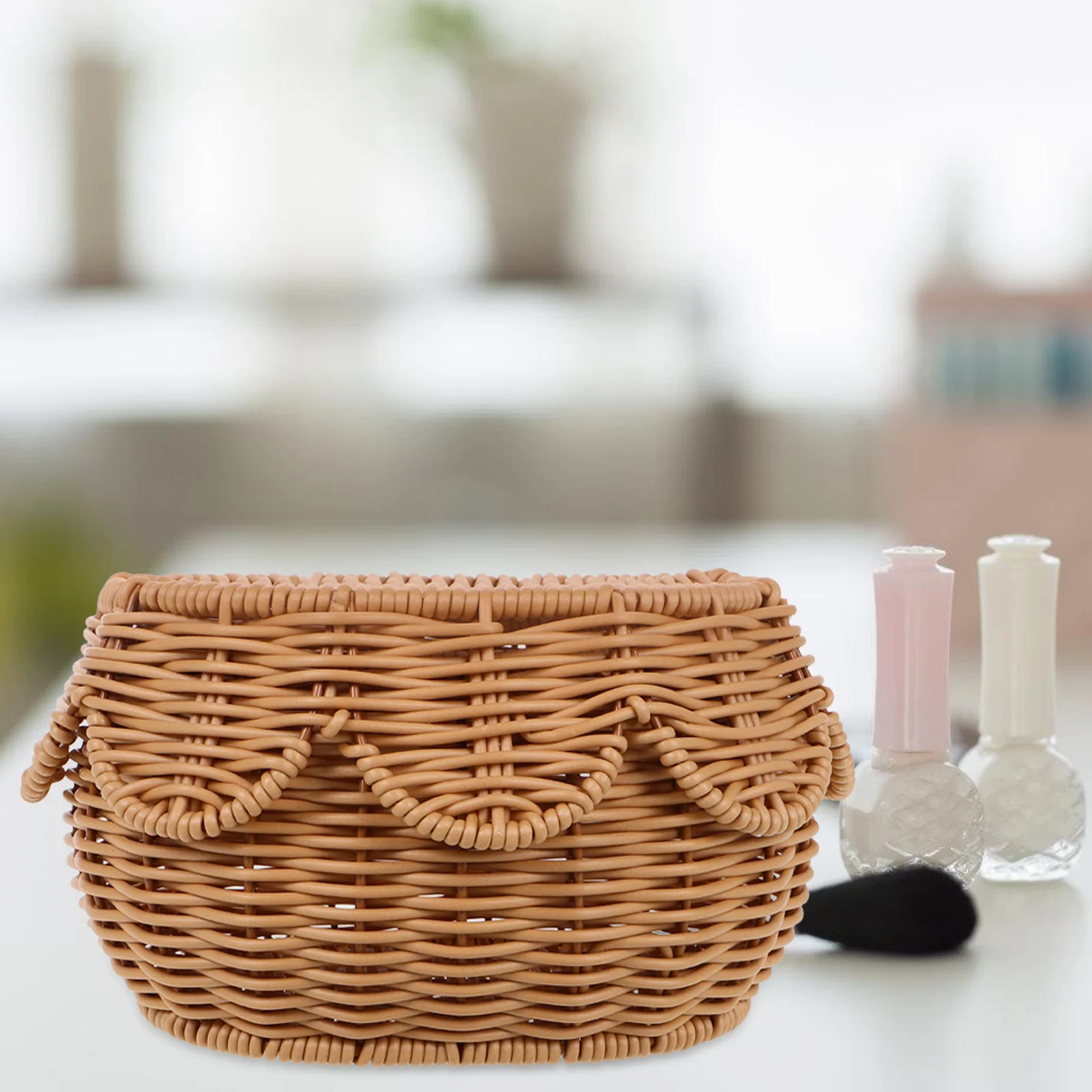 

Lidded Wicker Storage Basket Handwoven Rattan Bin for Blankets Clothing Closet Shelves Waterproof Round Baskets Home