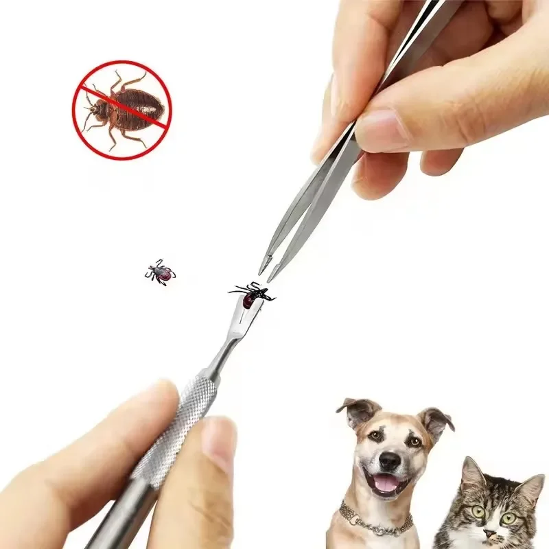 

1Pcs Stainless Steel Tick Fork Mite Flea Tweezers Dual Headed Clamp for Catching Lice Cat and Dog Tick Removal Pet Cleaning Tool