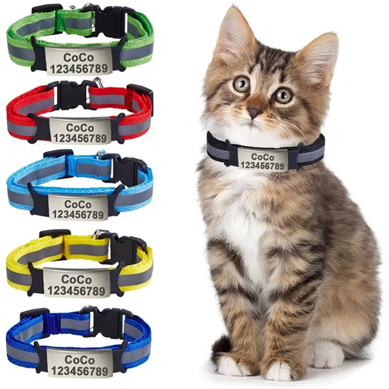 Free to customize engraved reflective pet collar with safety snap + customizable identification tag. Suitable for kittens / pupp