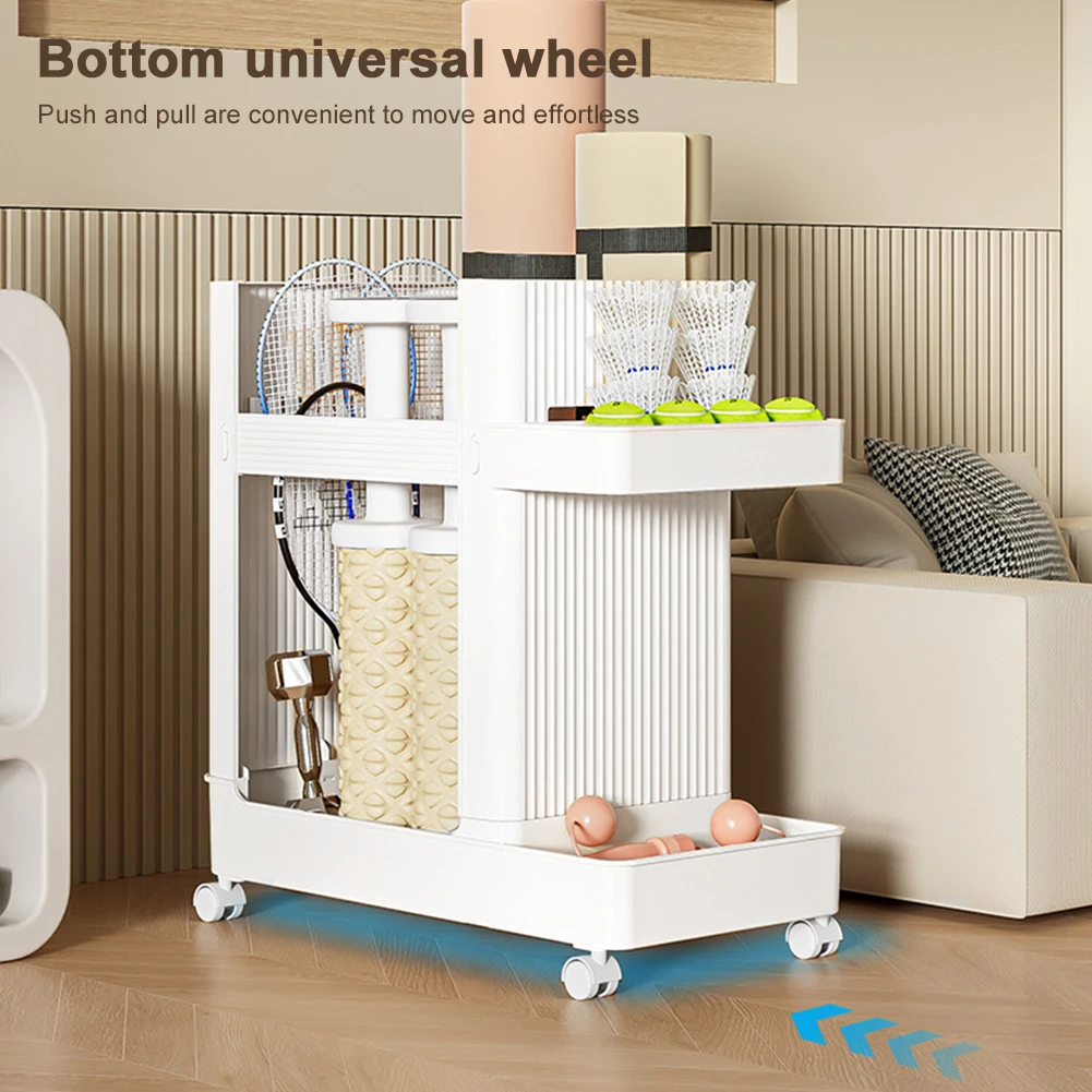 

Держатель для тренажерного зала с колесами, стеллаж для хранения спортивного инвентаря, корзина для хранения коврика для йоги, тележка-органайзер для домашнего оборудования для фитнеса