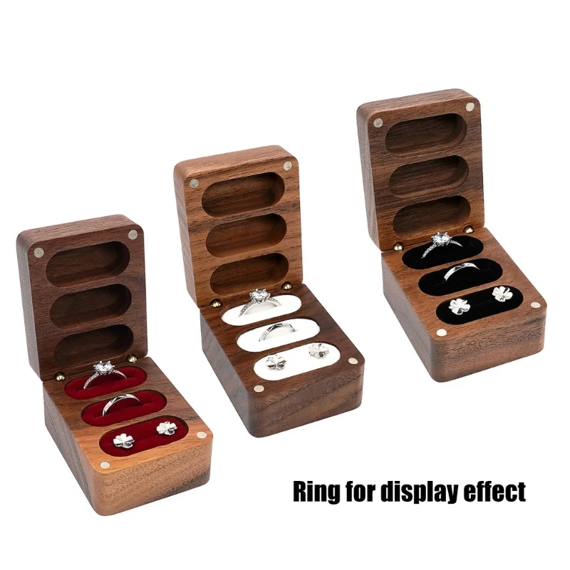 

Sophisticated Ring Case Walnut Jewelry Stylish Ring Presentation Box with Protective Velvets for Couples