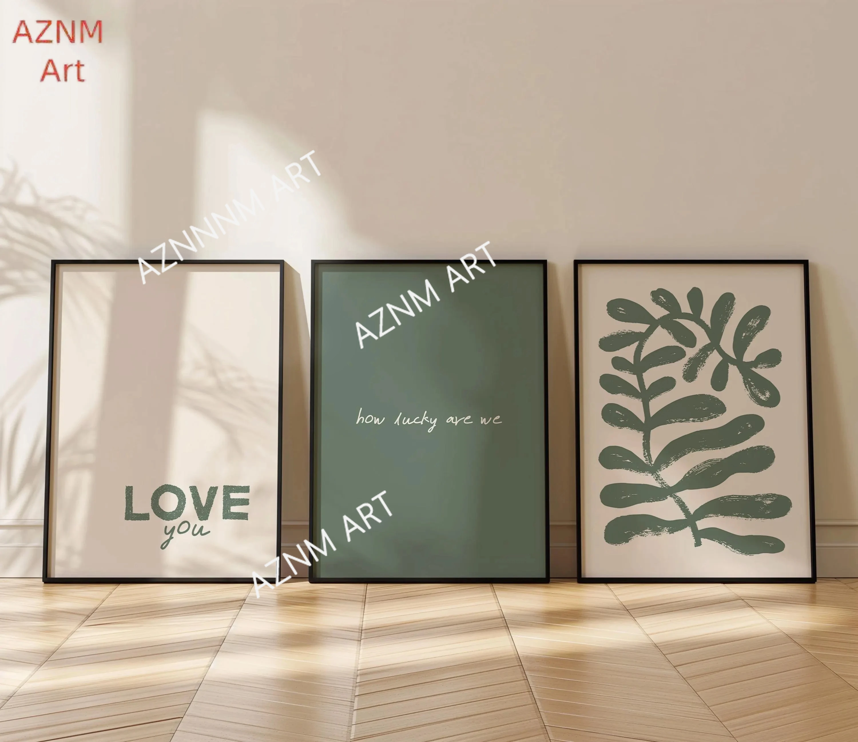 Sage Green Botanical Love Quote Posters_ Wall Art Set of 3 (Nursery Bedroom)