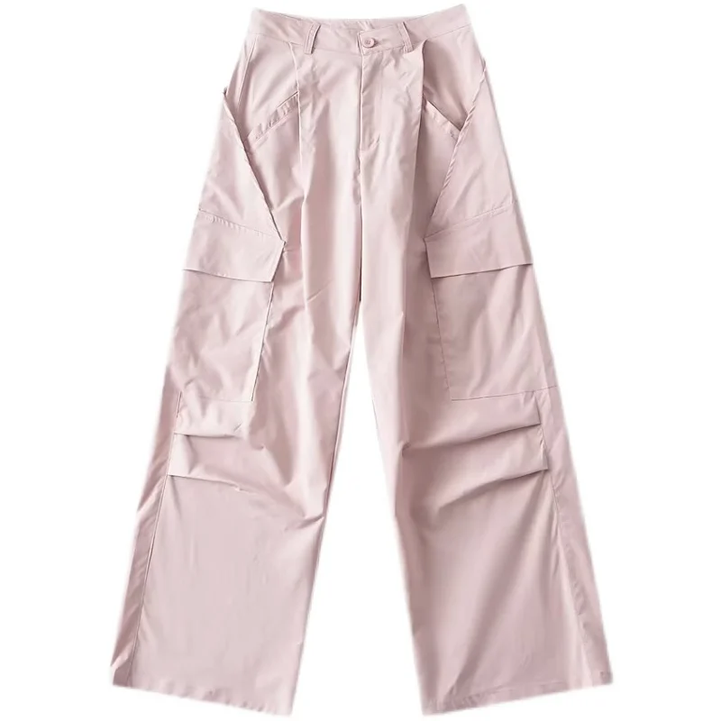 Imagem -06 - Yozou Gorpcore Baggy Oversized Wide Leg Cargo Parachute Calças Mulheres Streetwear Calças Bottoms Feminino Rosa Preto Cinza Bege