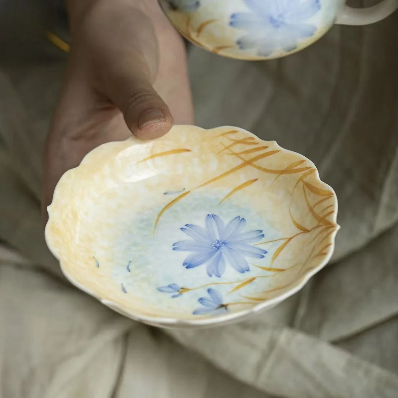 Oil Painting Style Hand-painted Ceramic Pot Bearing Kung Fu Tea Set Dry Brewing Plate Tea Ceremony Flower Mouth Tea Point Plate