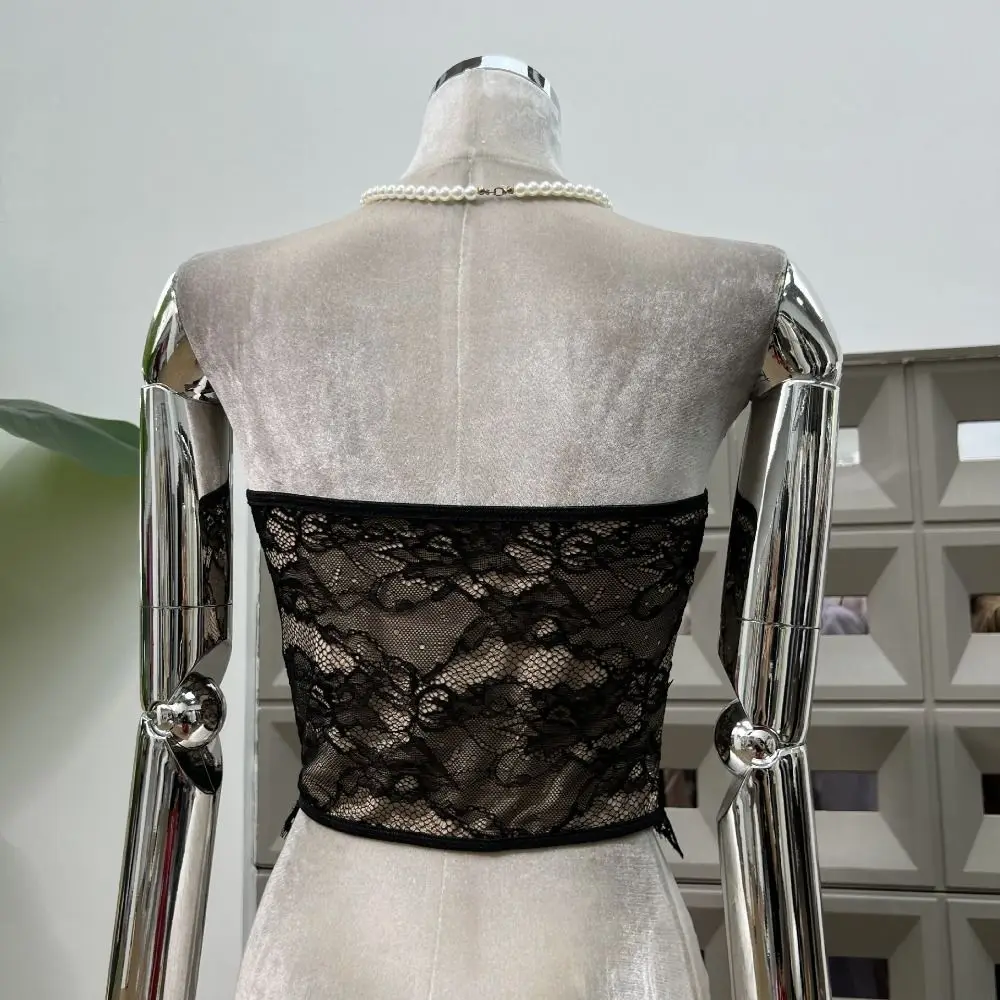 Elegant Mesh Lace Button Camisole Transparent Slim fit Sleeveless Crop Tops Streetwear Tanks Suspender Vest Ladies