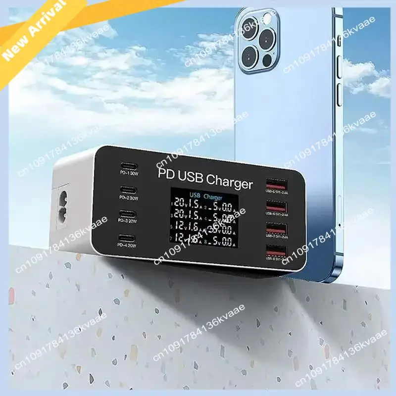 M01K 65W Multi 8 Ports PD USB Fast Charger LCD Display PD 30W Charging Carregador For Tablet Phone Iphone 14  EU-PLUG