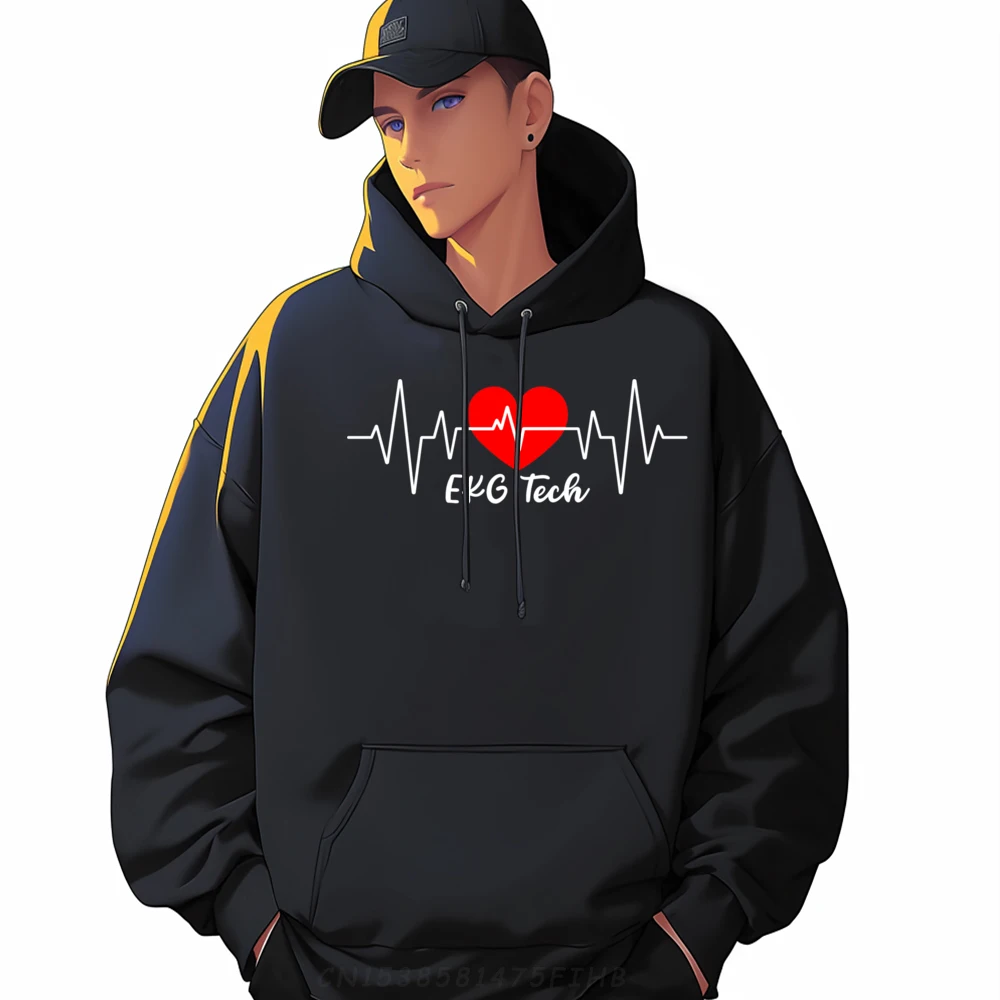 EKG Tech Heartbeat EKG Technician Black Graphic Sweatshirts New Year Oversized Men Christmas Sweater Long Sleeve