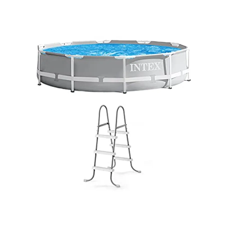 26701EH Juego de piscina sobre el suelo con marco de prisma de 10 pies x 30 pulgadas con bomba de filtro de 330 GPH y escalera de piscina extraíble Ideal para Bac
