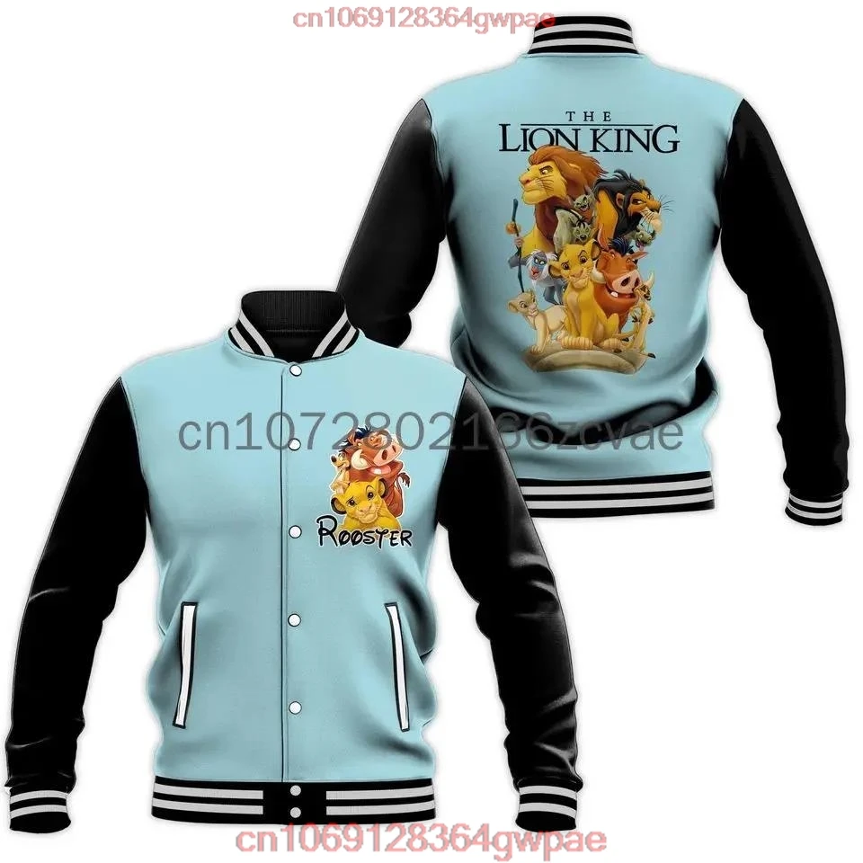 Disney the Lion King Life Lessons Blue Baseball Jacket Disney Casual Oversize Street Men's and Women's Jacket