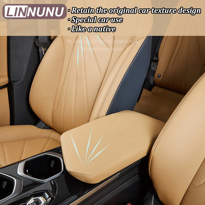 LINNUNU For GEELY BOYUE L Atlas II Starray Leather Car Central Control Armrest Box Organizer Surface protective Cover Trim 2023