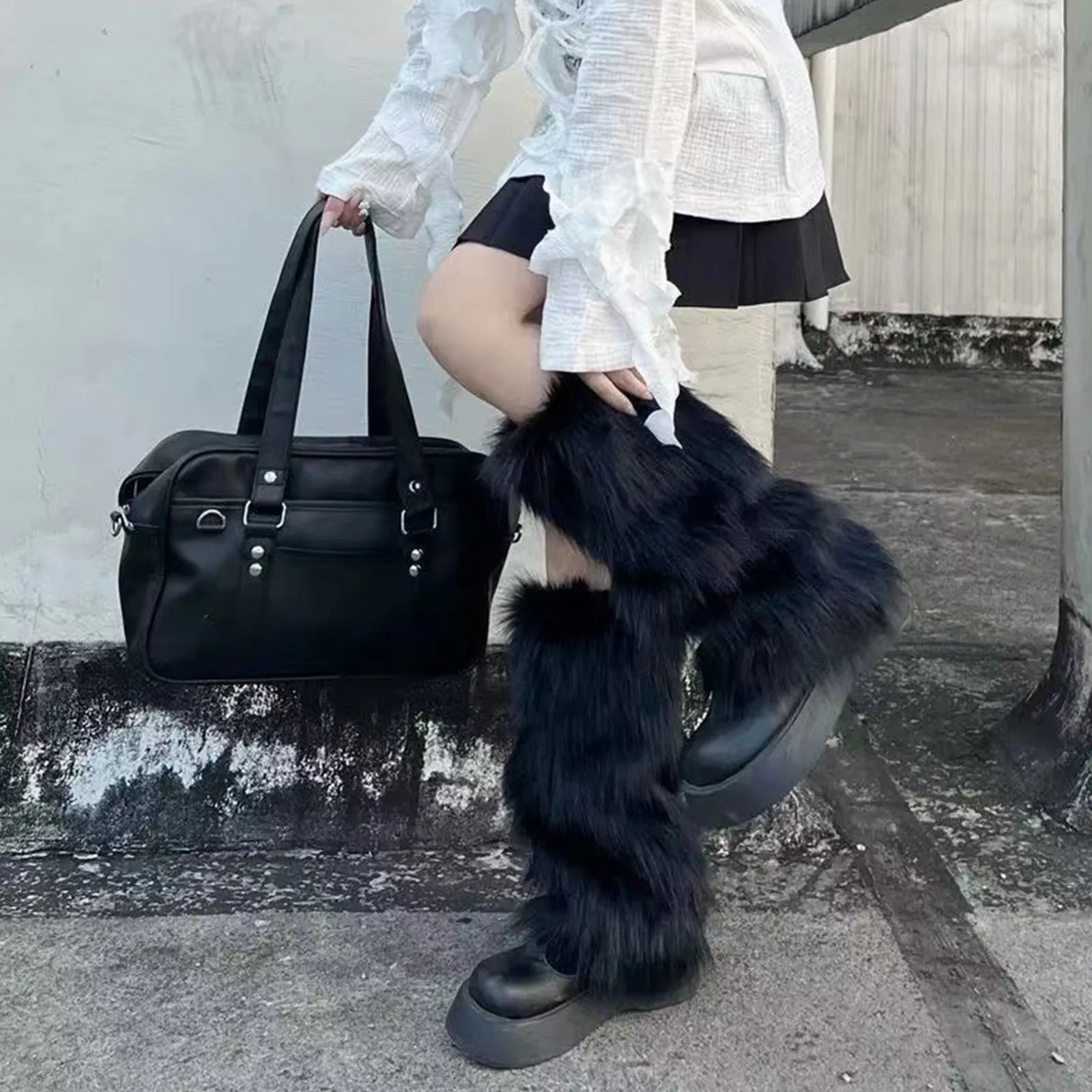 Y2K فو الفراء تدفئة الساق خريف شتاء موضة الساخن طماق Jk الأحذية تخزين لوليتا الشرير واقي أحذية بلاستيك Harajuku غطاء تدفئة القدم #5