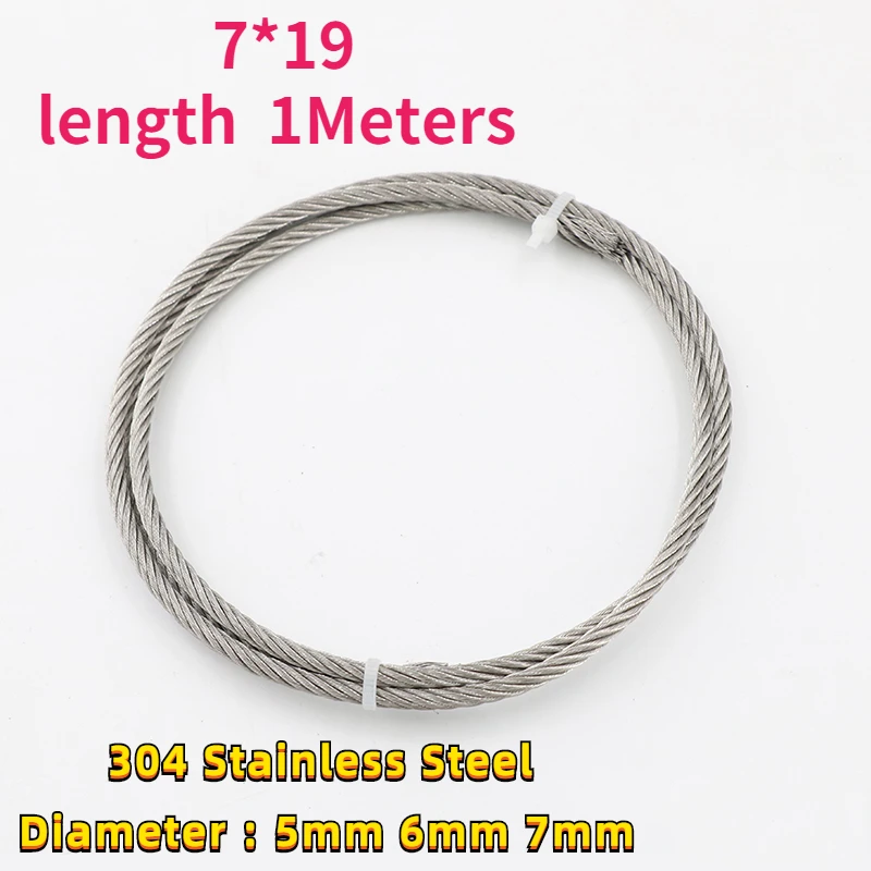 1meter 304 Stainless Steel Wire Rope Soft Fishing Lifting Cable Clothesline Diameter 5/6/7mm Rustproof