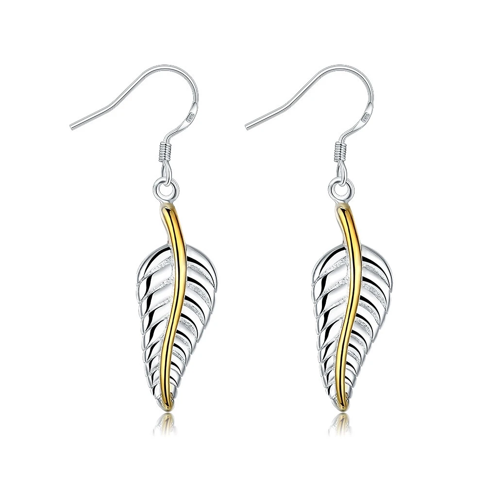 

925 Sterling Silver Feather Shape Earrings For Women Wedding Party Gift Accessories Fashion Jewelry