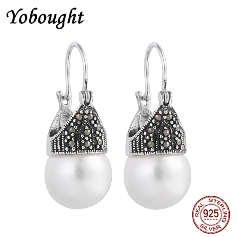 

Real Sterling Silver S925 Earrings 2025 Retro Creative Design Fashion Elegant Garnet Chalcedony Pearl Female Ear Clips new