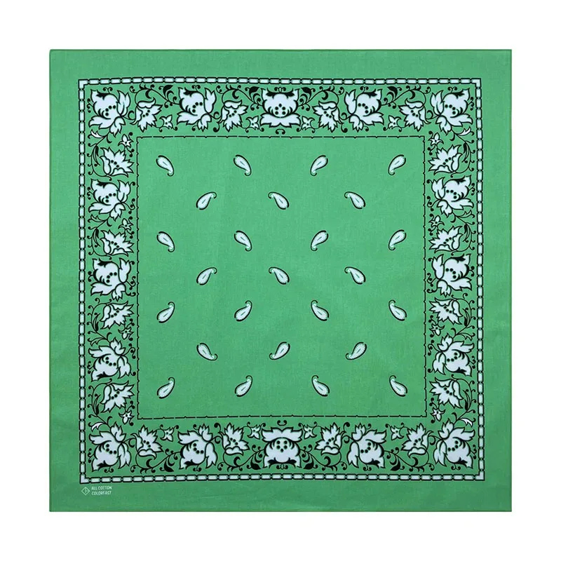 Men Bandanas Green Cotton Square Scarf Cycling Headscarf Handkerchief Head Outdoor Print Paisley Hip-Hop Dance Women Neckerchief