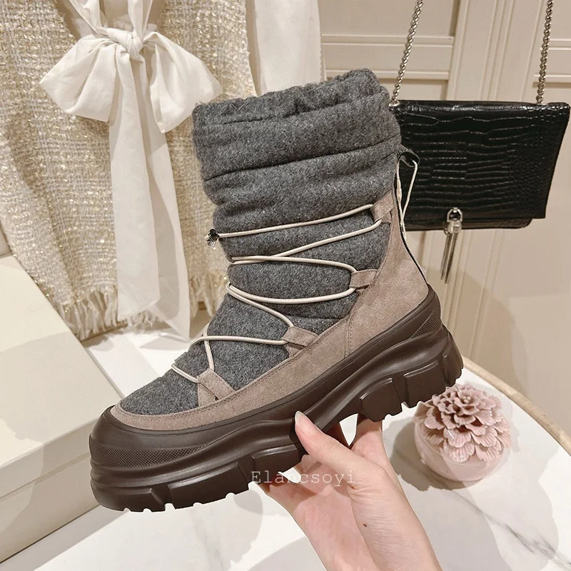 Socks Boots Winter Thick Soled Non Slip Short Boots Women Lace Up Cotton Fabric Warm Modern Boot Daily Versatile Commuting Boots