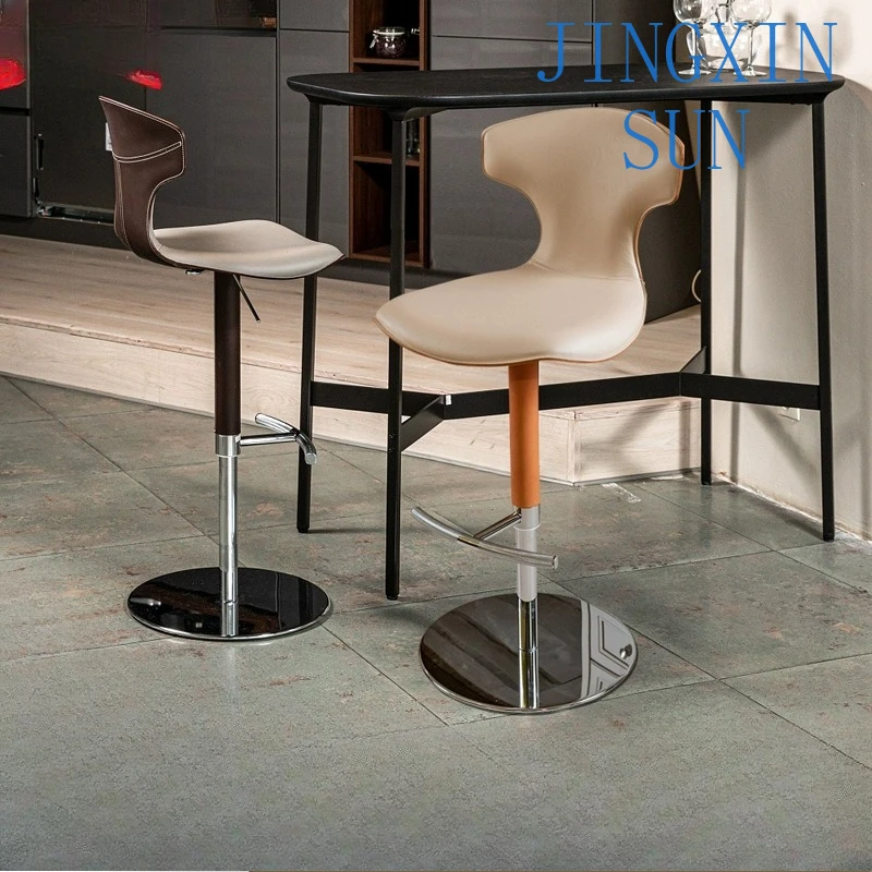 Bar Chair for Modern Simple Household Stainless Steel Saddle Leather Lifting Chair for Designer Italian Bar High Back Swivel