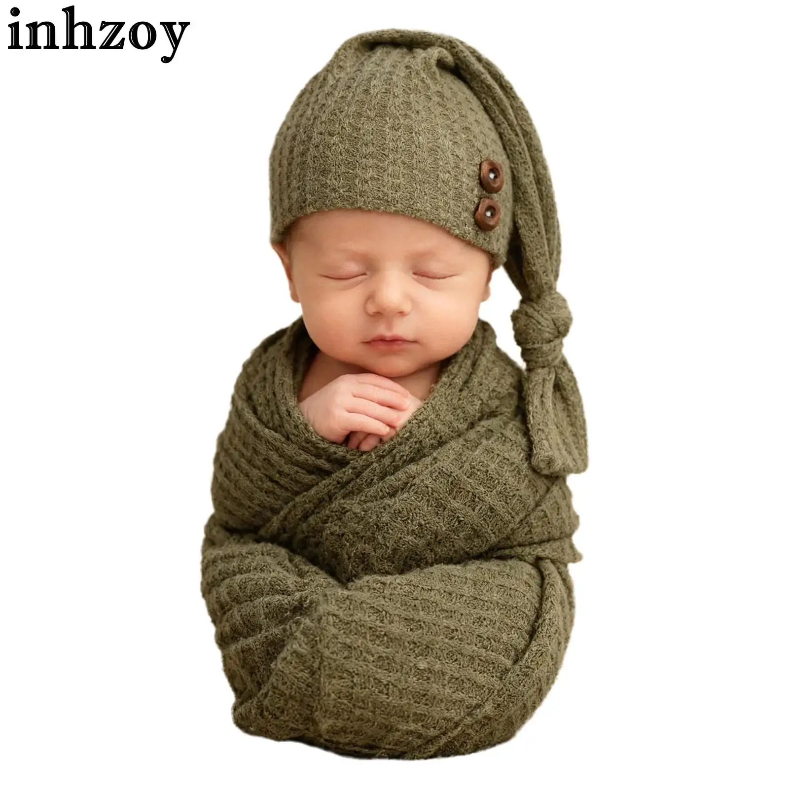

Baby Boys Girls Photography Wrap with Hat Warm Stretch Knitted Blanket Accessories Photo Shoot Newborn Infant Costume Prop