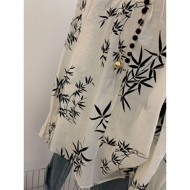 Spring Autumn New Fashion Printing Chiffon Blouses Women\'s Clothing Loose Buttons Round Neck Long Sleeve Simplicity Thin Shirts