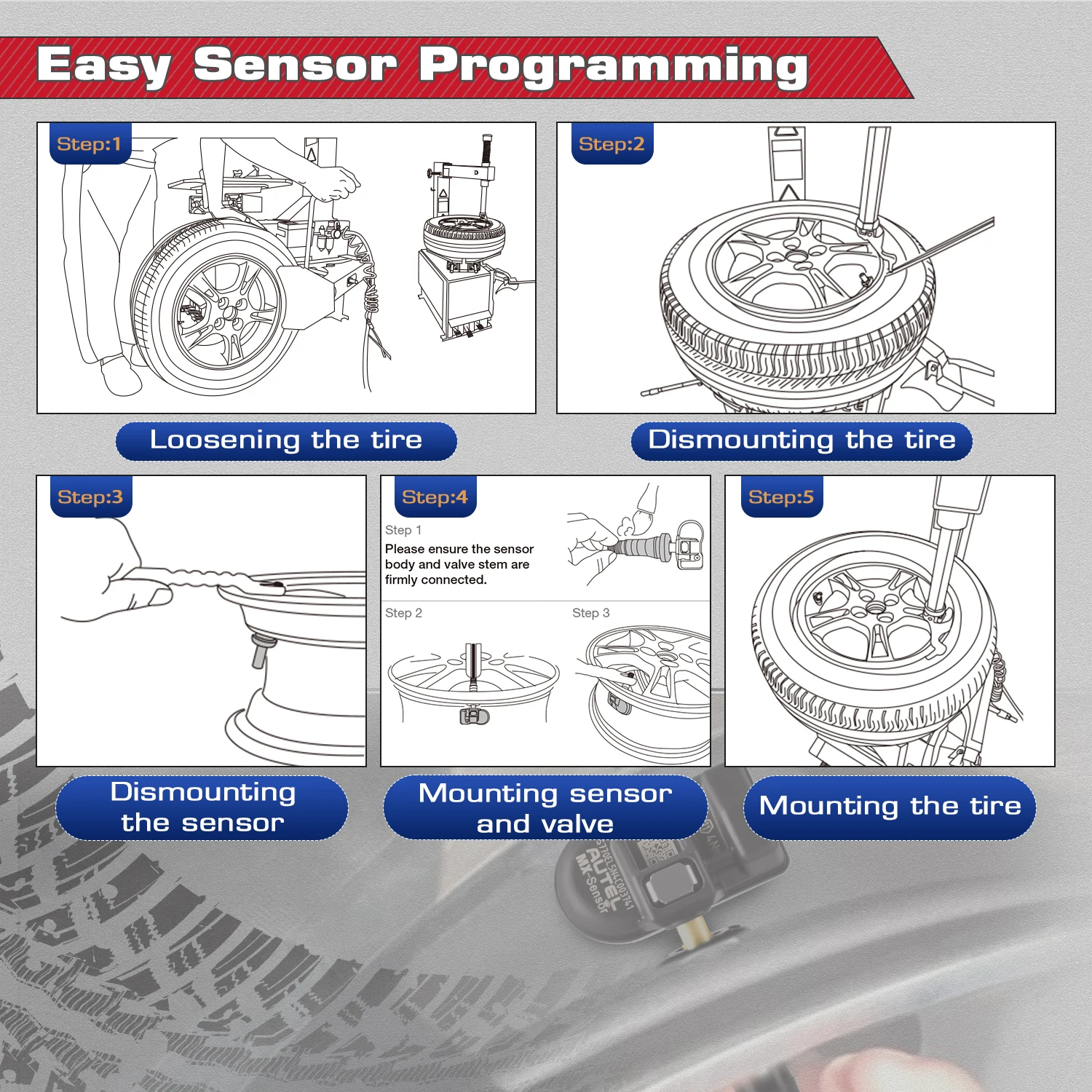 Sensores Autel MX Sensor de presión 2 en 1 Frecuencias de 315 MHz + 433 MHz Sensor TPMS de repuesto para neumáticos Funciona con TS501 TS508WF ITS600E