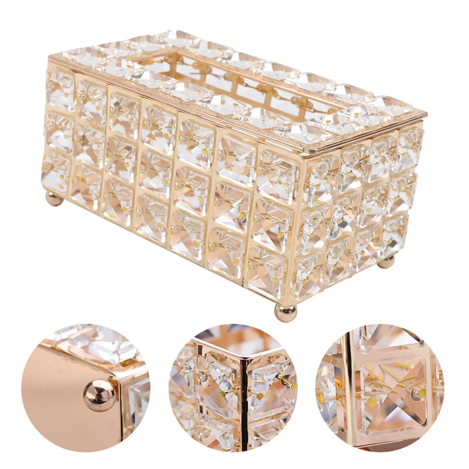 

Rhinestone Tissue Box Cover Crystal Napkin Holder Case for Hotel Car Living Room Swim Spa Pool