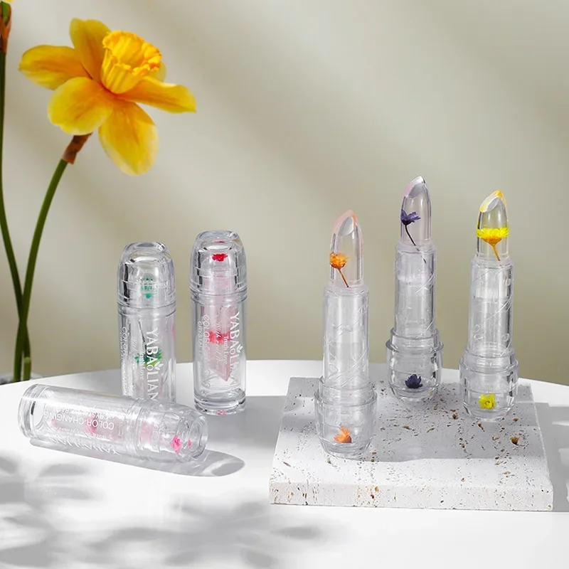 Lápiz labial mágico con flor de gelatina que cambia de temperatura, brillo de labios hidratante transparente, taza antiadherente, Pintalabios que cambia de Color