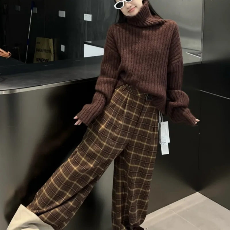 2025 Autumn and Winter Retro Fashion New Style Thick High Neck Warm Wool Pullover Sweater Loose and Versatile Casual Sweater