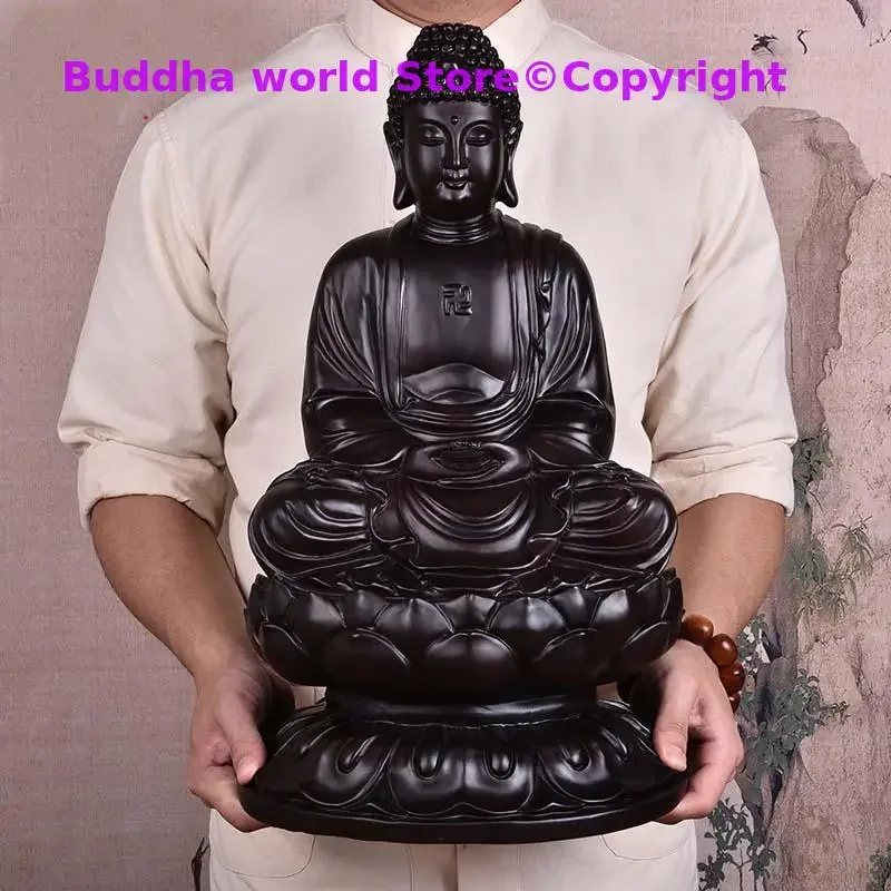 Southeast Asia Efficacious protection worship Ebony wood carving Sakyamuni Buddha HOME Shop shrine altar FENG SHUI statue 40CM