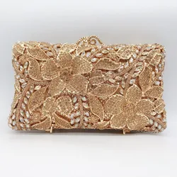 New Arrival Woman Silver Gold Diamond Evening Bag Flower Crystal Birthday Party Handbag Wedding Bridal Gala Floral Purse