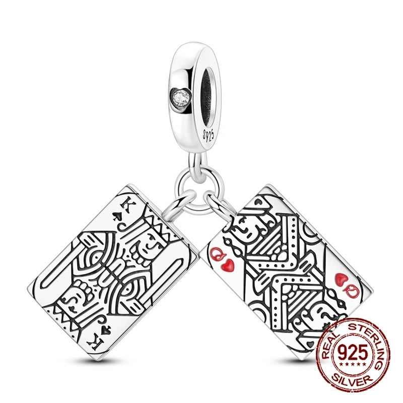 

Лидер продаж, игральные карты, пики K Hearts Q, подвески из бисера, стерлинговое серебро 925 пробы, подвеска, подходит для браслета, браслета, ожерелья, ювелирные изделия своими руками