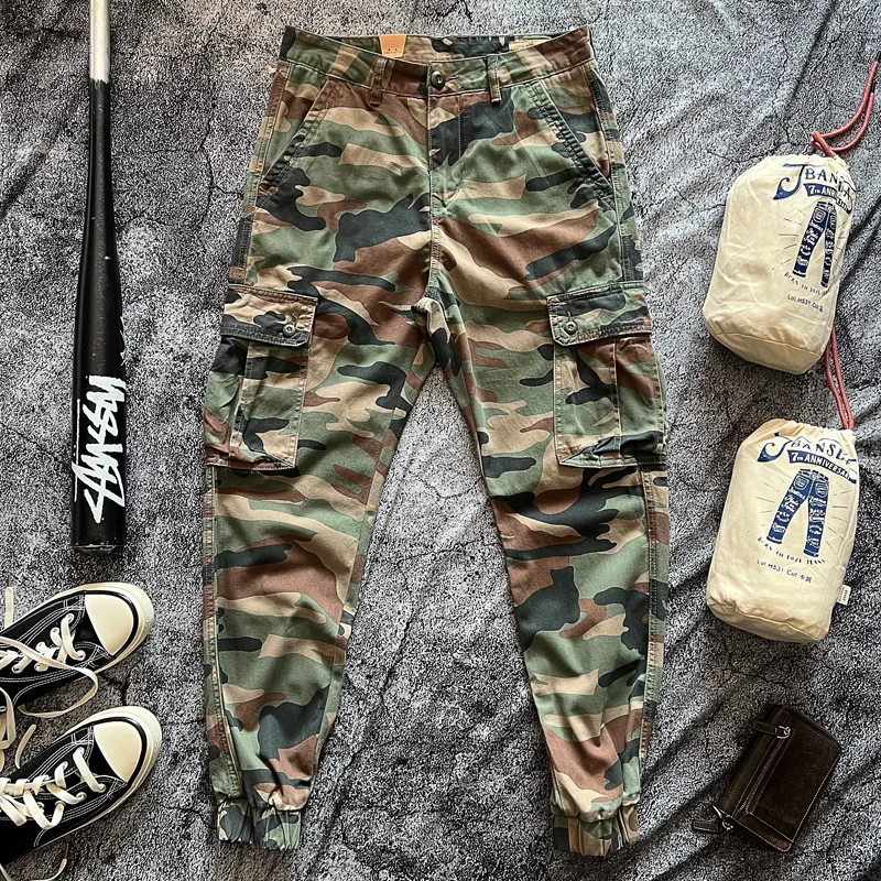 

Hardcore Workwear American Ameika Large Pocket Loose Cuffed Pure Cotton Slow Run Retro Washed Camouflage Long Pants Trendy