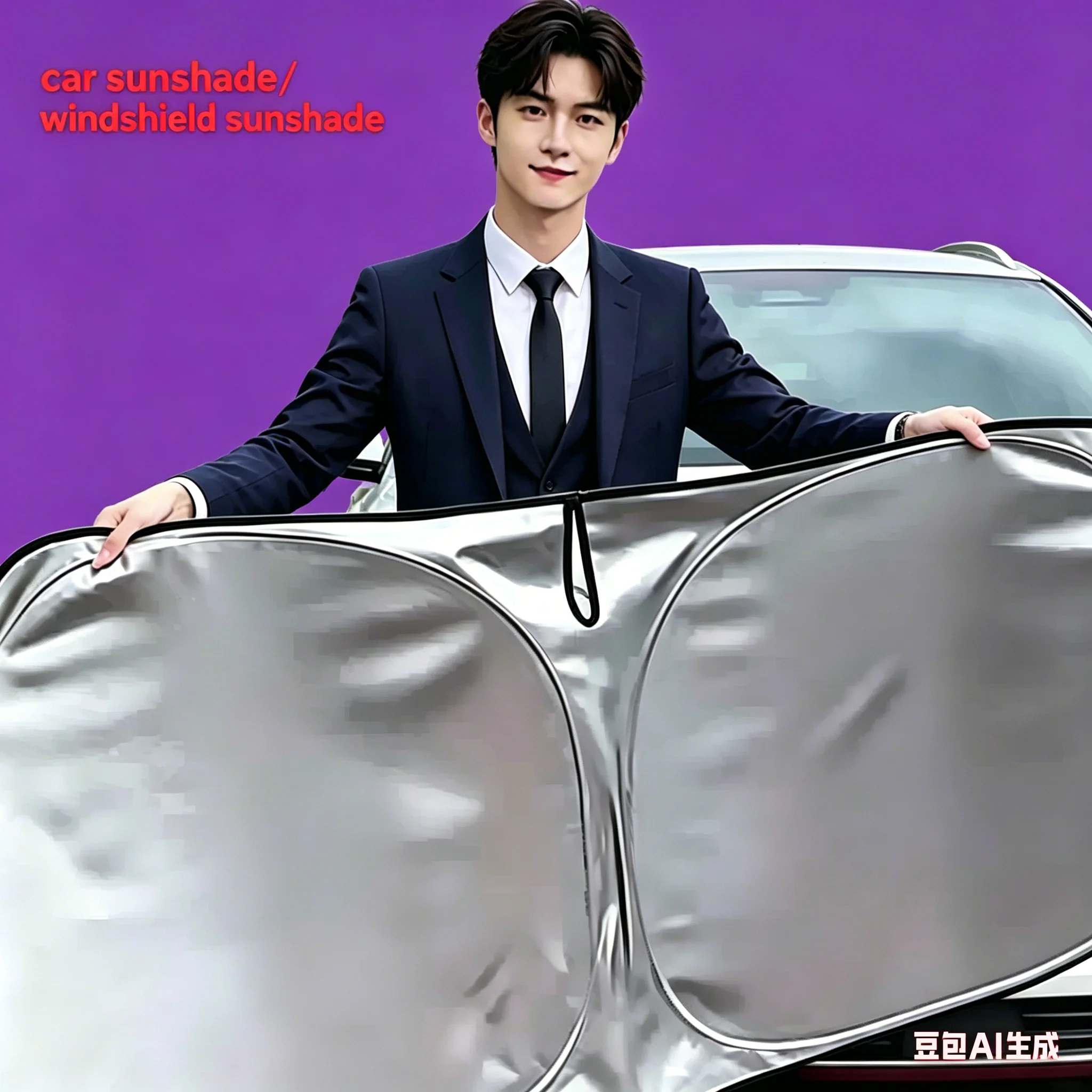 Car Front Windshield Sunshade Silver Titanium Material, Heat Insulation Anti-Sun Glare Summer Vehicle Protector